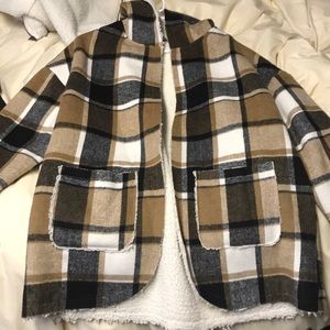 Sherpa lined plaid coat